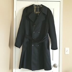 Burton Stoffels Mens Black Vintage Swiss 2 Ply Double Breasted Trench Coat
